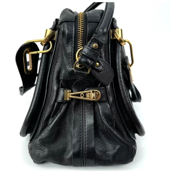 Chloe Black Leather Paraty With Gold Accents Satchel Bag - Picture 6 of 10